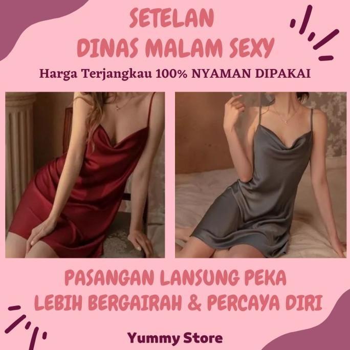 Baru Dress Satin Lingerie Vneck Baju Tidur Dinas Malam Haram Wanita