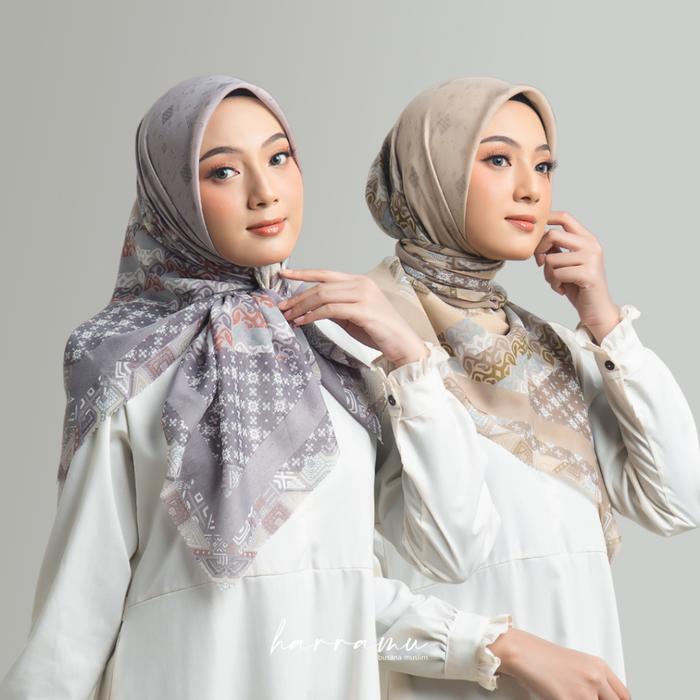Harramu Jilbab Segiempat Motif Maneera Voal Paris Premium Hijab Segi 4 Empat Kerudung Square Laser C