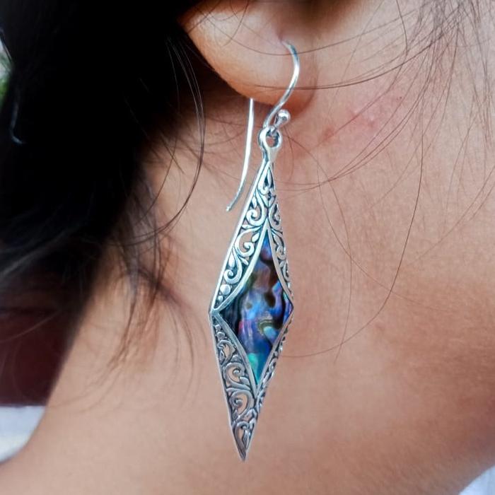 NY-ER088 Anting Perak Abalone Inlay