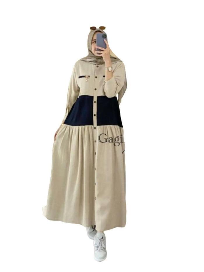 Dress Lebaran Fuul Kancing Tangan Panjang gamis Perempuan Midi Nicolin Teta Terviral terbaru Baju wa