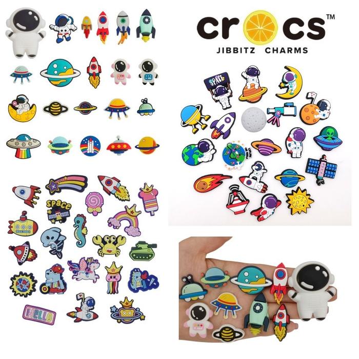 Pin Sandal Ufo Astronot Luar Angkasa pt 1 Hiasan Sendal Sepatu Flat Slip Kodok Charms Cantolan S3