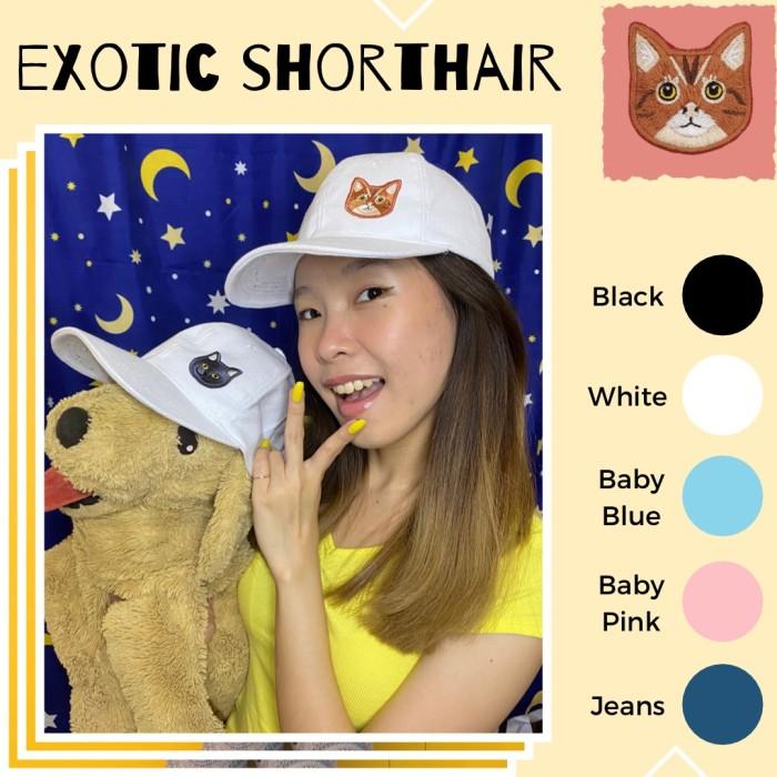 Topi Baseball lucu bordir Kucing Exotic Shorthair by Maidei