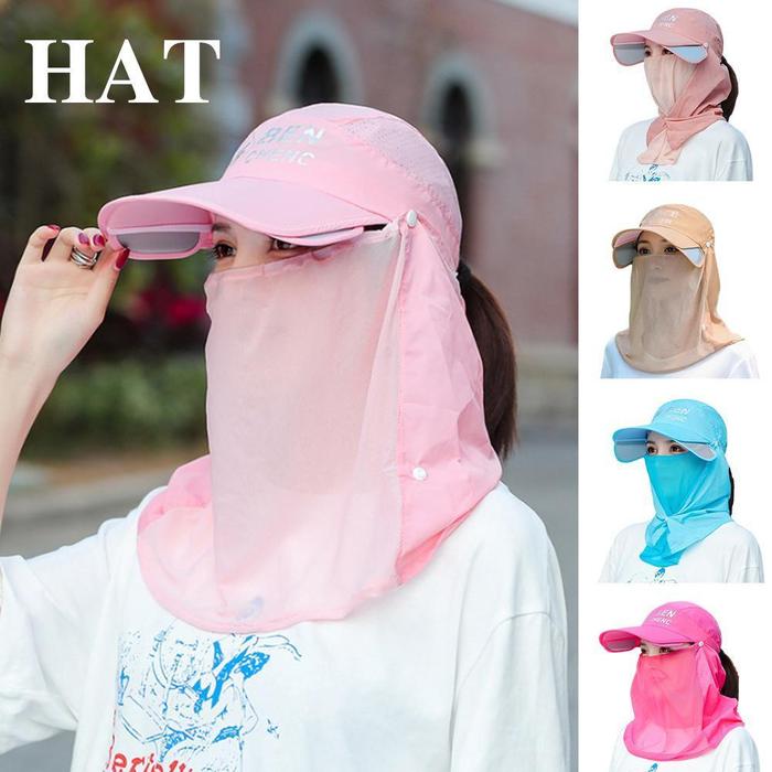 Women's Baseball Caps Summer Veil Face Cover Ultraviolet-Proof Retractable Large Brim Sun Hat Outdoo