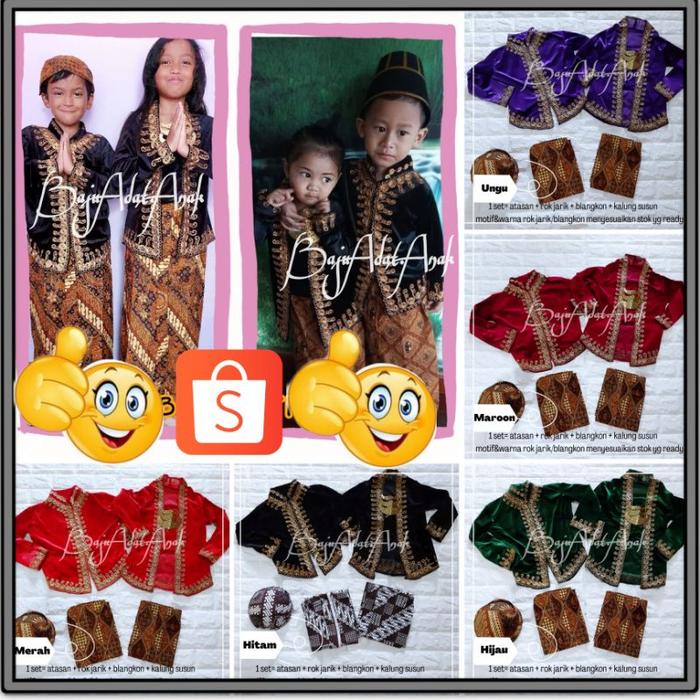Baju Couple Sarimbit beskap kebaya beludru Ombak Anak TK SD Kecil Adat Jogja Jawa Murah