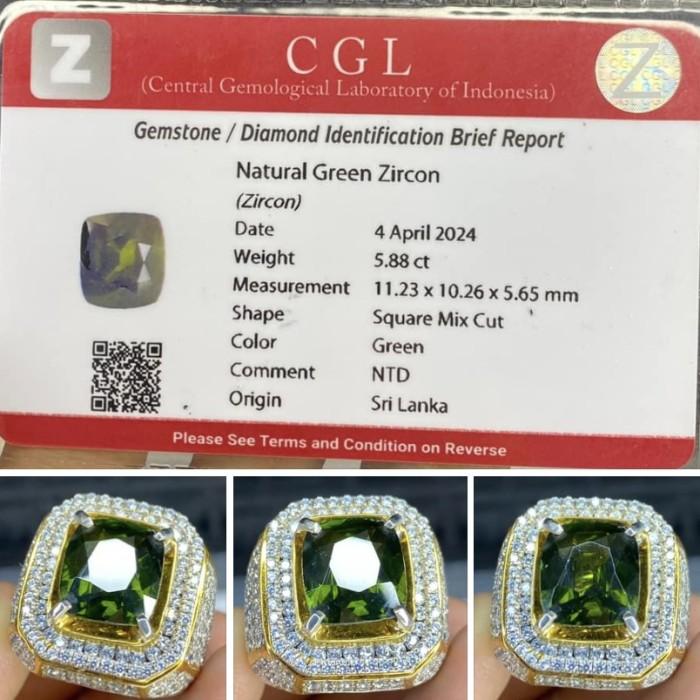 Cincin natural green ZIRCON Sertifikat srilangka