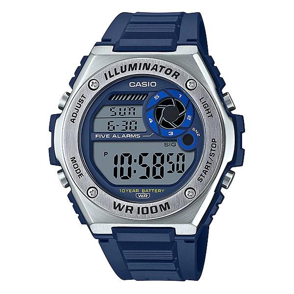 Jam Tangan Pria Illuminator Digital Blue Biru Rubber Karet Casio Original MWD100H2A