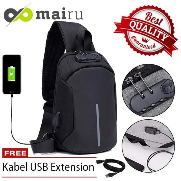 DISKON Mairu Tas Slempang Selempang Anti Maling with Lock dengan gembok Anti Air Sling Bag Pria cowo
