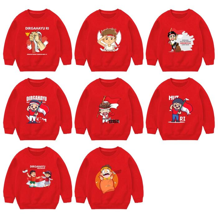 Sweater Crewneck Anak & Dewasa Couple Kemerdekaan Indonesia Sweater Agustusan Indonesia Merdeka Dirg