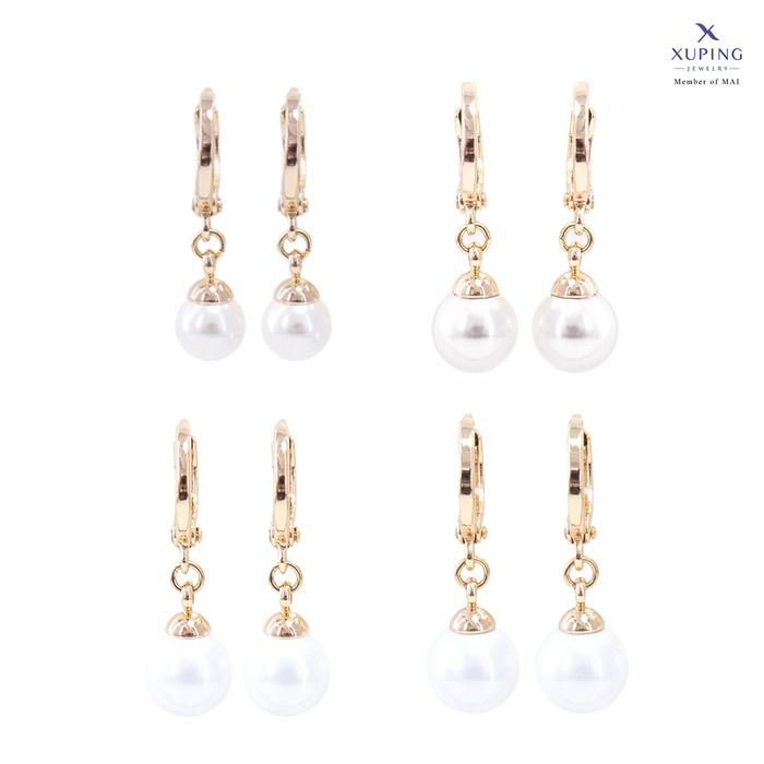 ready stock Xuping Anting Panjang Emas Fashion Motif Mutiara
