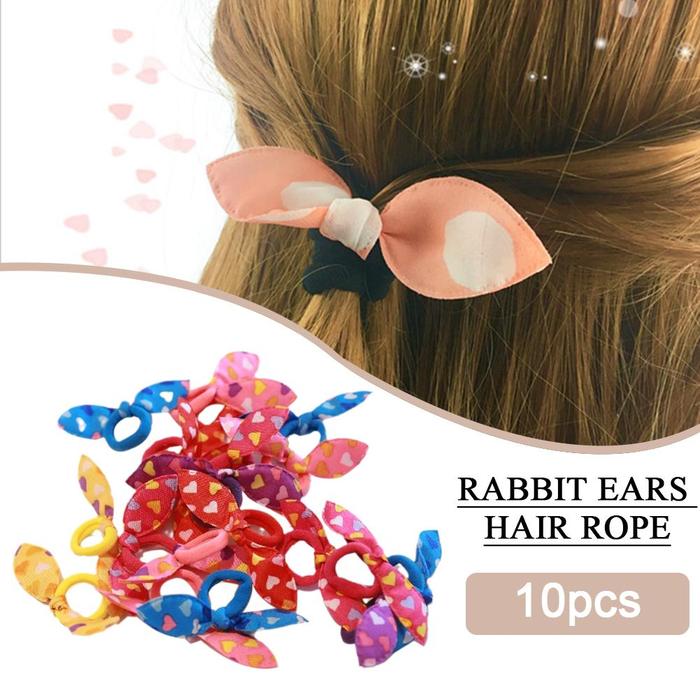 10Pcs Cute Small Rabbit Ear Hair Bands Girl Rubber Trinkets Elastic Rope Korean Ears Headwear Band B