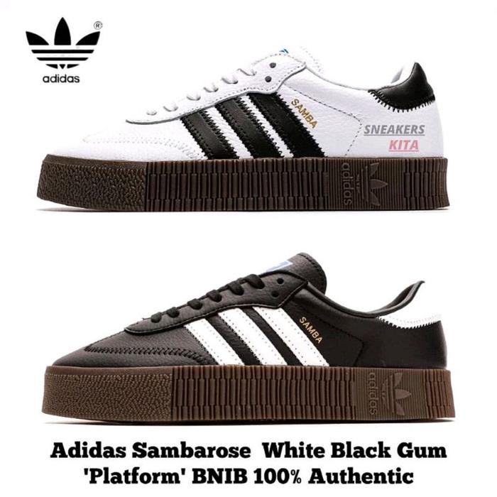 (New) [Hak Tinggi] Sepatu Adidas Sambarose Platform White Black Gum Aq1134 B28156 / Adidas Samba Hak