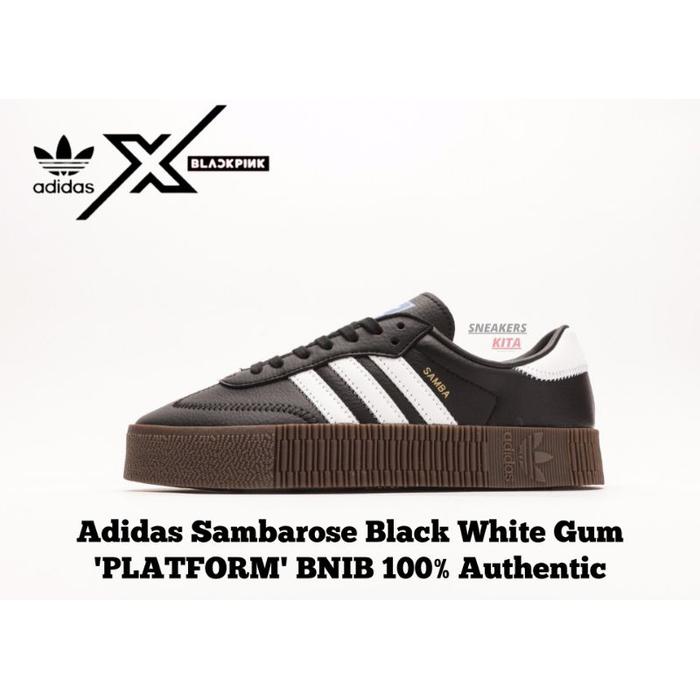 (New) [Wedges Platform] Sepatu Casual Adidas Sambarose Black White Gum Black Pink B28156 / Adidas Ha
