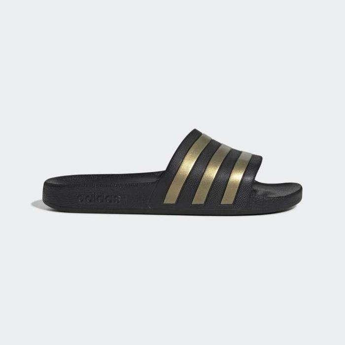 (New) Adidas Sendal Slipon Casual Adilette Aqua - Core Black Gold