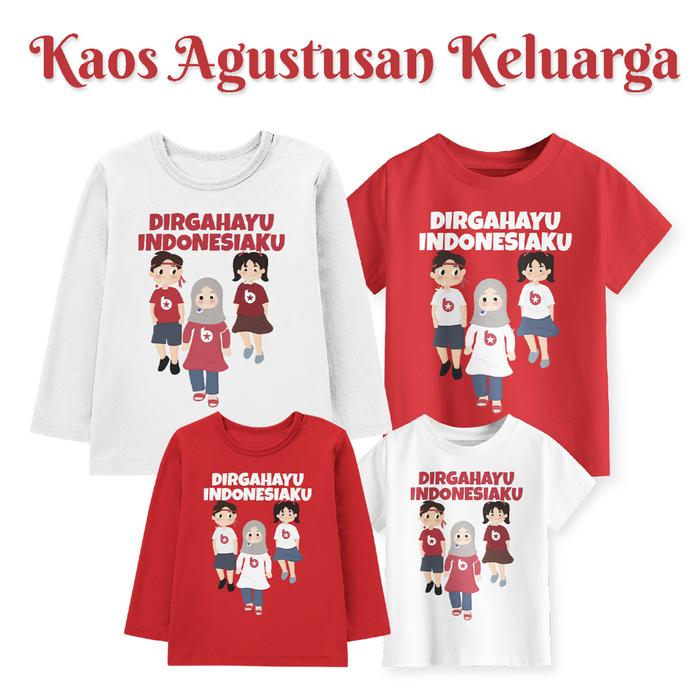 Promo Agustus!!! Kaos Couple Family Agustusan Anak Dan Dewasa Motif Balap Kelereng Warna Merah Putih
