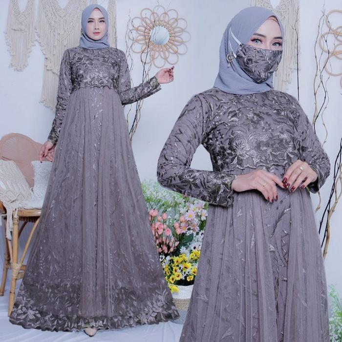 Pakaian Muslimah Dress Pesta Alexa Tulle Gamis Kondangan Brukat Jumbo Premium By Virnanae New