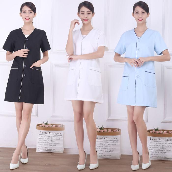 Black Beautician Tops Short Beauty Uniform Dress Spa Uniform Scrub
