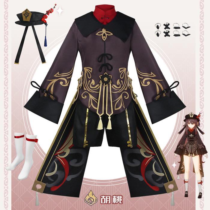 Anime Genshin Impact Hu Tao Cosplay Costume Uniform Hu Tao Dress Hat