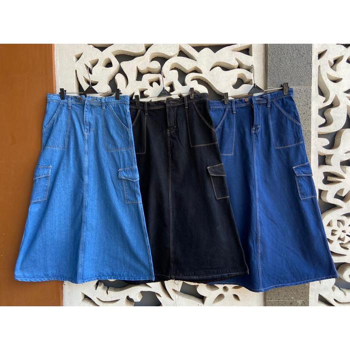 Mazie Cargo Skirt - Rok Cargo List Skirt Jeans Highwaist - Rok Wanita Highwaist Cargo - Rok Panjang 