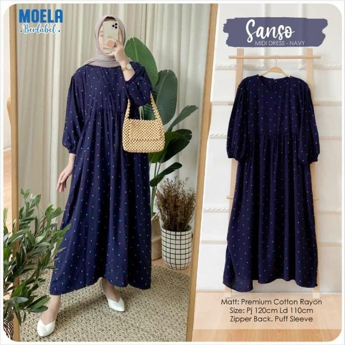 Sanso Midi Dress Gamis Casual Jumbo Motif Polkadot Katun Rayon Termurah By Virnanae New