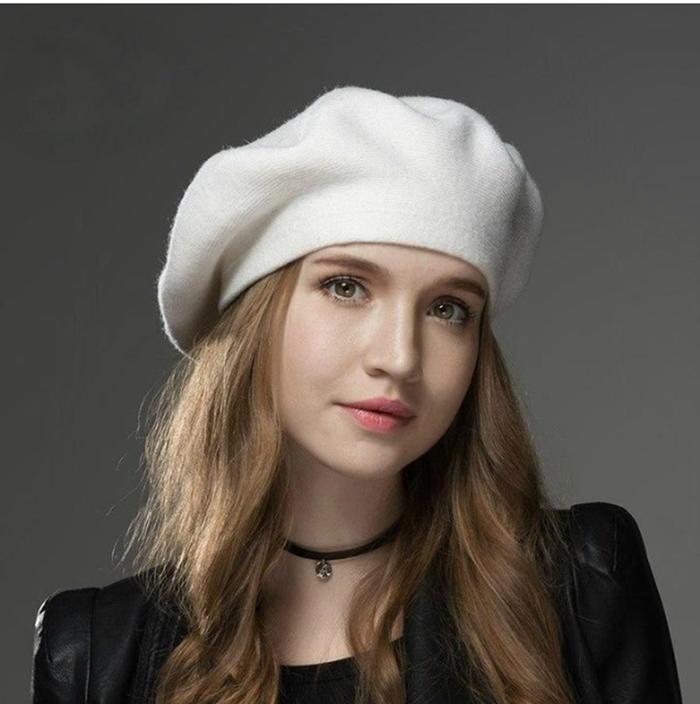 New Women's Berets Hat Fashion Solid Color Wool Knitted Berets with