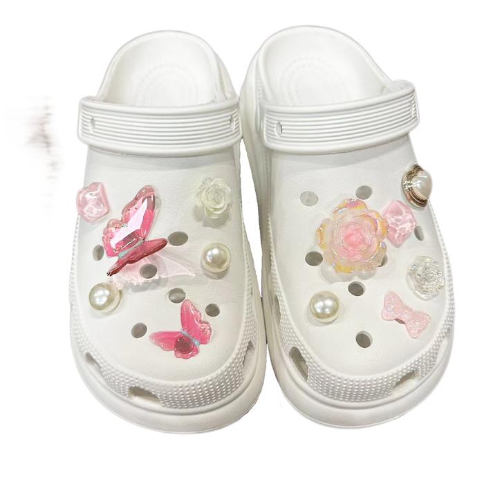 Jibbitz Crocs Charms Model Pita Rantai Diamond Kupu Kupu Pink Aksesoris Pin Sandal Baim