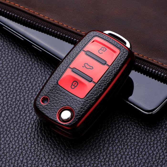 AKSESORIS MOTOR Tpu Leather Car Key Case Full Cover Protection Shell Bag for VW Volkswagen Polo Tigu