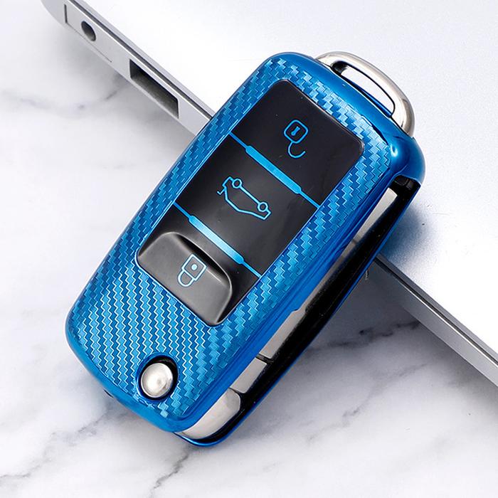 AKSESORIS MOTOR Carbon Fiber Car Key Case Full Cover Protection Shell Bag for VW Volkswagen Polo Tig