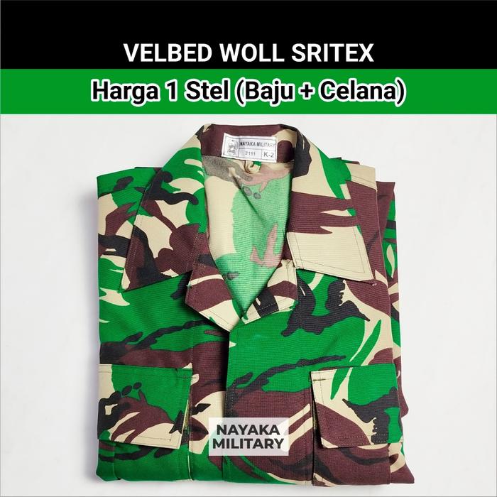 Seragam PDL Velbet Woll SRITEX 888 Nayaka Military Stelan TNI Pakaian Lapangan Setelan Baju Tentara 