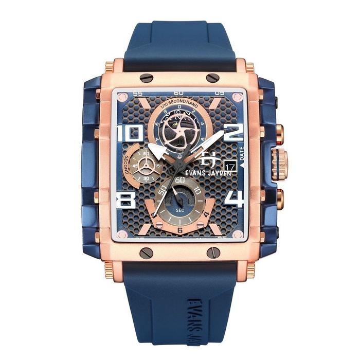 Original 100% Evans Jayden 9557 Jam Tangan Pria Rubber Silicon Kaca Sapphire Chronograph Water Resis