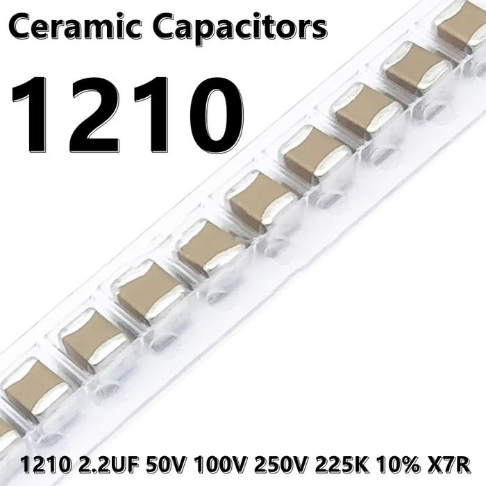 (10pcs) 1210 2.2UF 50V 100V 250V 225K 10% X7R 3225 SMD Ceramic Capacitors