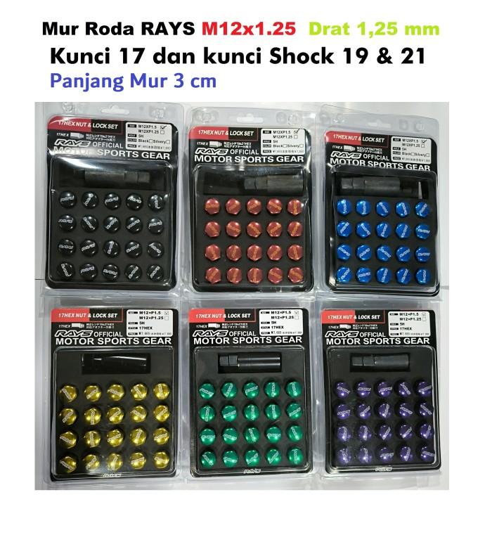 Mur Roda RAYS M12 x 1.25 mm Drat 1,25 mm Mur 17 Kunci Shock 19 dan 21 untuk Mobil Merek Suzuki Niss