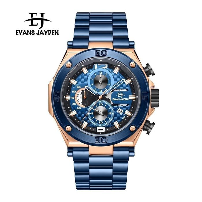 Original Evans Jayden 9839 Jam Tangan Pria Rantai Stainless Steel Chronograph Kaca Sapphire Water Re