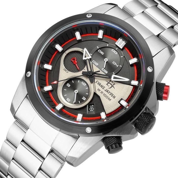 Original Evans Jayden 9589 Jam Tangan Pria Rantai Kaca Sapphire Chronograph Water Resistant 10ATM