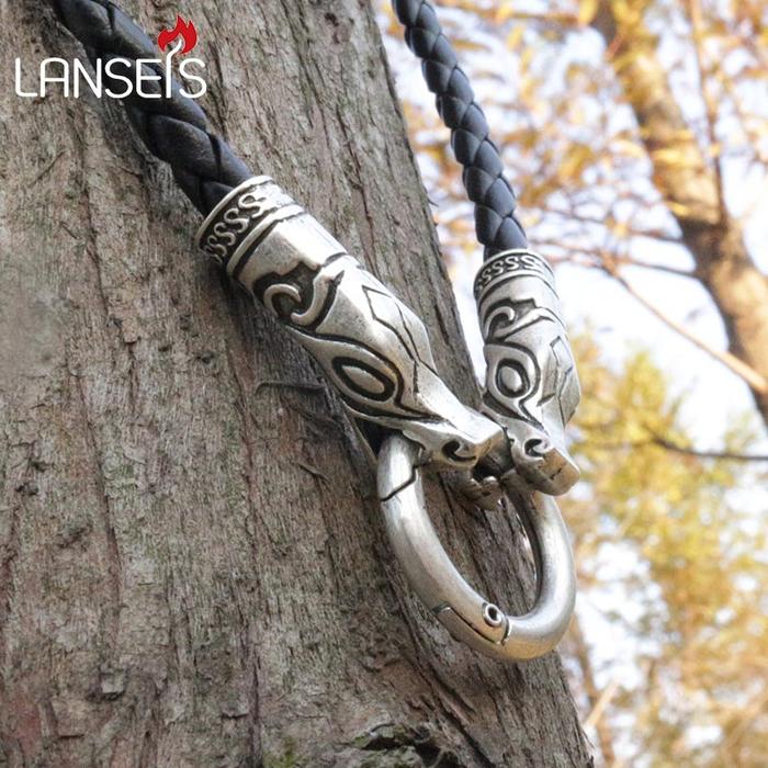 NEW lanseis 1pcs viking wolf chain leather necklace men necklace Ter