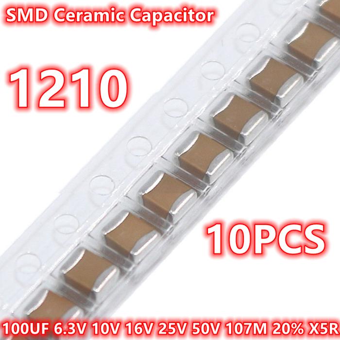 (10pcs) Original 1210 100UF 6.3V 10V 16V 25V 50V 107M 20% X5R 3225 SMD Ceramic Capacitor IC