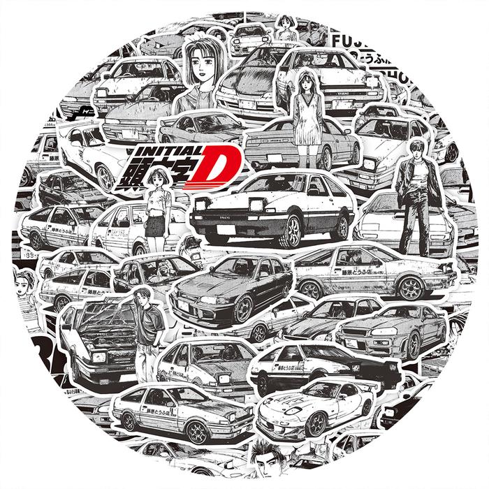10/30/75PCS Anime Black White Initial D Stickers Graffiti Funny Kids DIY Decals Gift Toy for Wall No