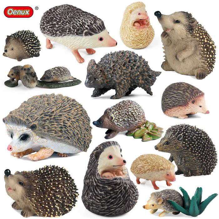 Oenux Simulation Wild Jungle Forest Animals Hedgehog Model Action Figures Cake Topper Party Favor Cu