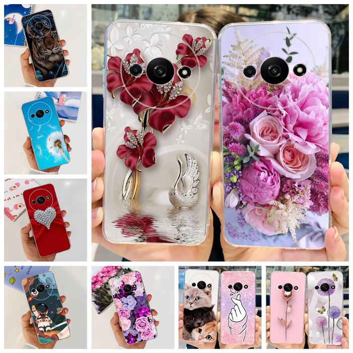 For Funda Xiaomi Redmi A3 Case 2024 Fashion Flower Transparent Silicone Soft TPU Phone Case For Xiom