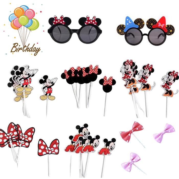 Anime Figure Disney Mickey Mouse Minnie Theme Birthday Party Decorations Cake Pull Flags Party Suppl