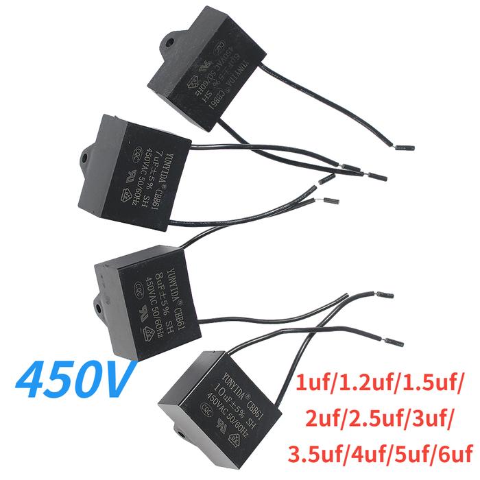 1PC CBB61 Fan Capacitor 450V Terminal Ceiling Fan Motor Run Rectangle Capacitor 1uf/1.2uf/1.5uf/2uf/