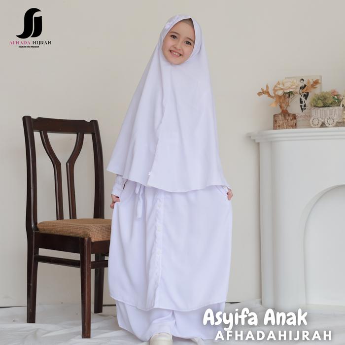 Gamis Anak Set Hijab Cadar Asyifa Putih Navy Baju Dan Jilbab Instan Syari Free Niqab