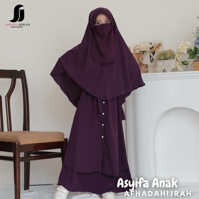 Gamis Anak Set Hijab Cadar Asyifa Darkcoco Purple Baju Dan Jilbab Instan Syari Free Niqab