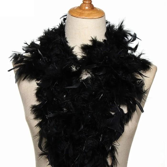 GANKSTORE99 2m Selendang Bulu Ayam Karnaval Pesta Syal Bulu Ayam Bulu Kalkun - Hitam-2 Meter
