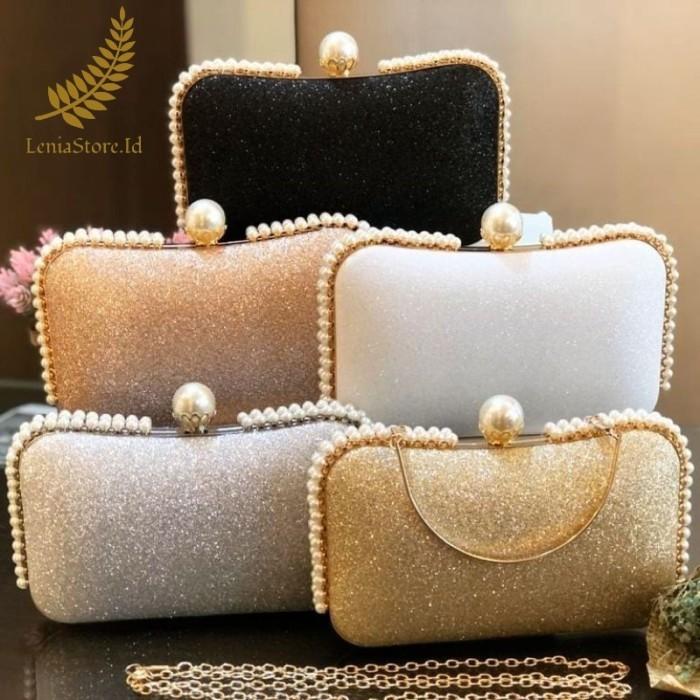 Tas Pesta Elizabeth Embellished Pearl Box Clutch Party Bag Wedding