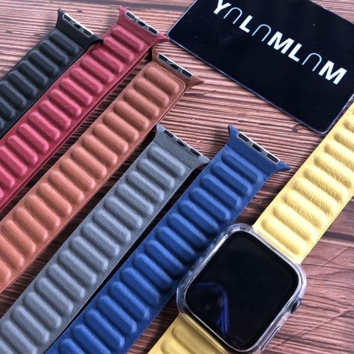 DISKON Strap Apple Watch Leather Magnetic Loop Waffle Series 7 6 5 4 3 2 1 SE Tali Jam Apple