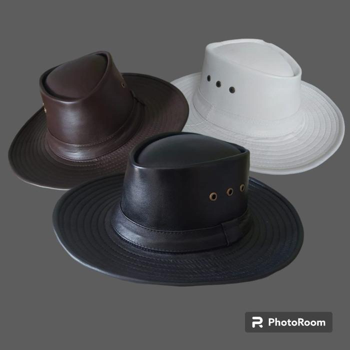 Topi koboy laken Cowboy pria kulit asli ready big size ukuran besar XXXL