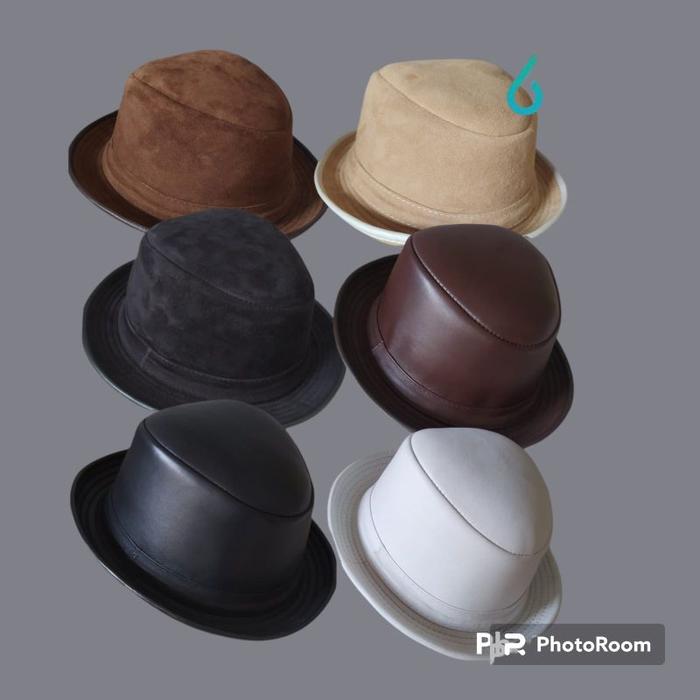 Topi koboy laken fedora pria wanita kulit asli sedia big size ukuran besar XXL XXXL