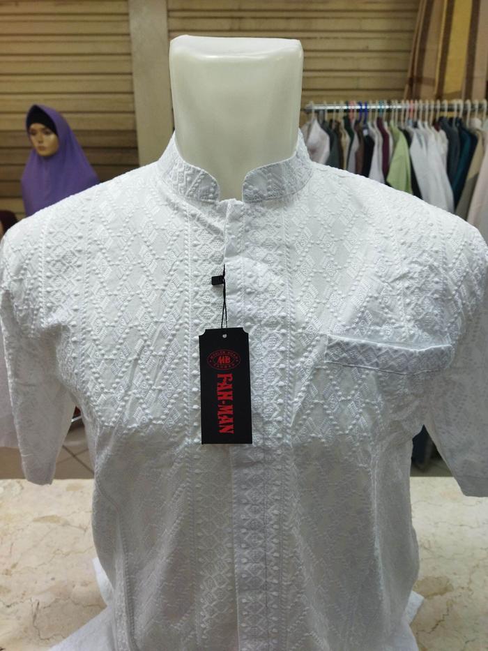 Baju Koko Anak Remaja, Dewasa & Jumbo, Putih Lengan Pendek Bahan Katun Berbordir Kualitas Super Prem