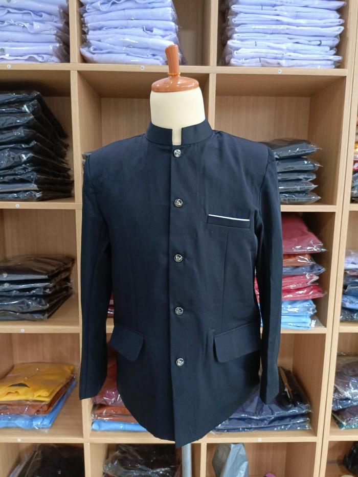 Jasko Polos Jas Koko Pria Jas Mandarin Furing+Tfb Warna Hitam Putih