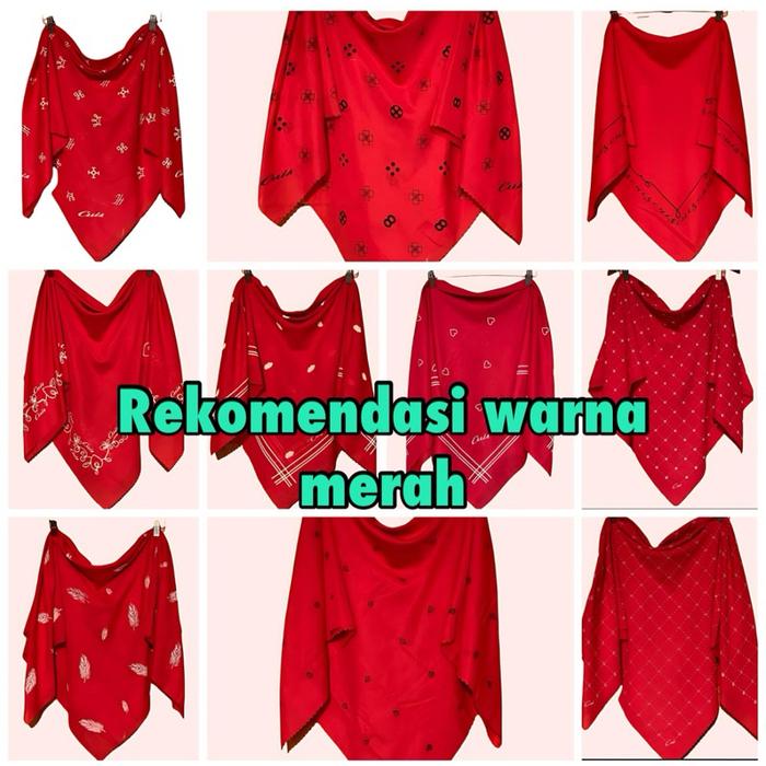 Hijab Segi Empat Voal Motif Warna Merah Cabe// Hijab Agustusan// Kerudung Kemerdekaan